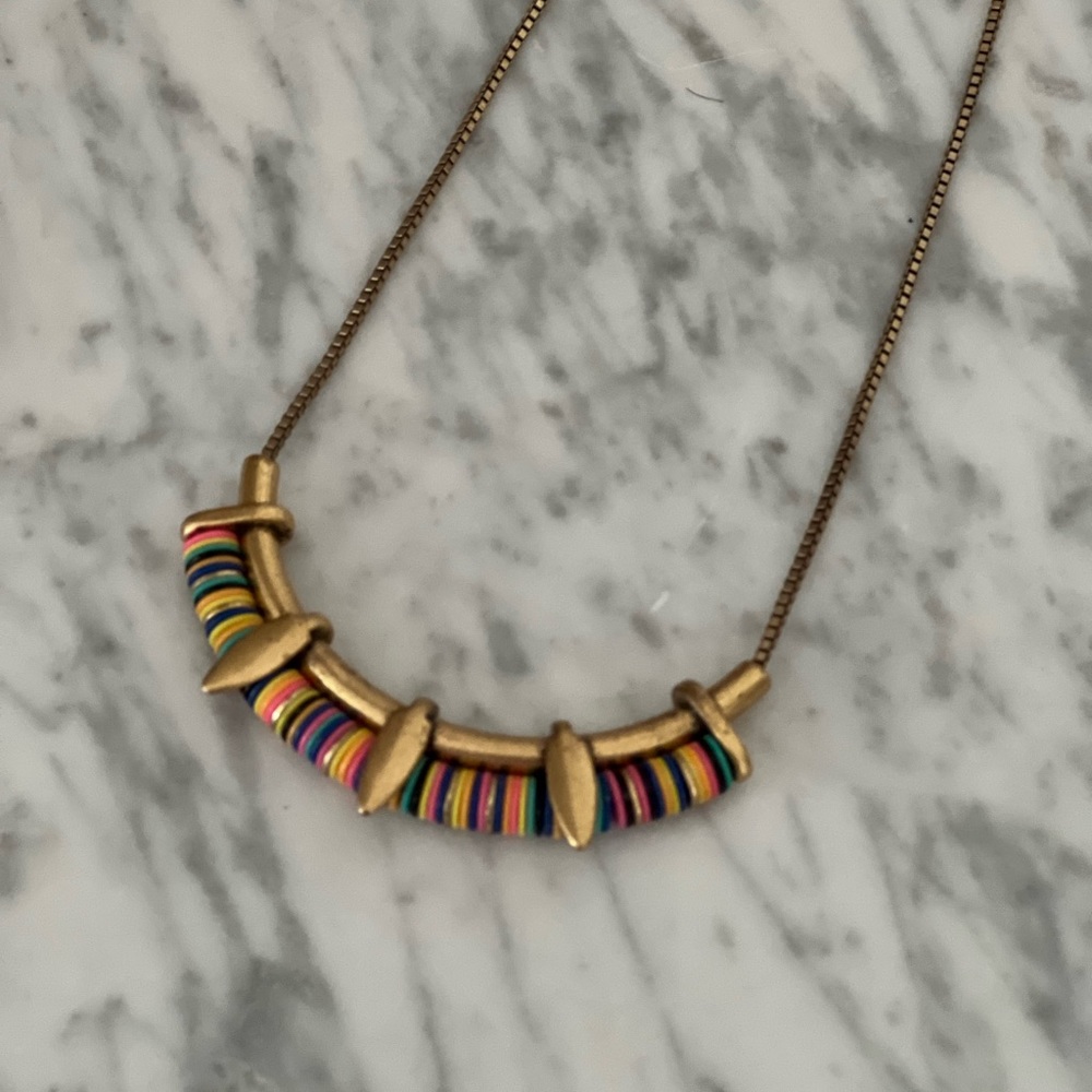 Stella & Dot rainbow colorful beaded gold necklace